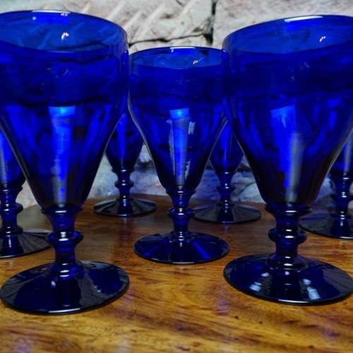 Set Of 7 Bristol Blue Rummers Circa 1850