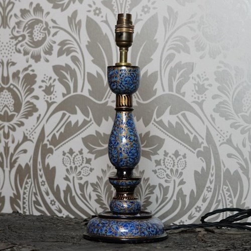 A Mid Century Kashmiri Paper Maché Table Lamp