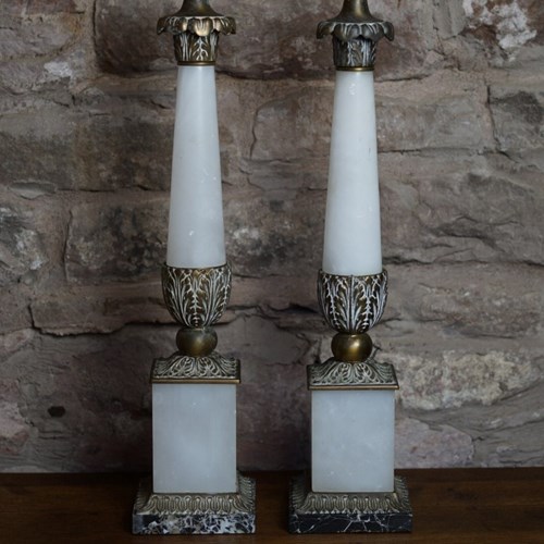 Impressive Pair Of Italian Marble And Gilt Table Lamps
