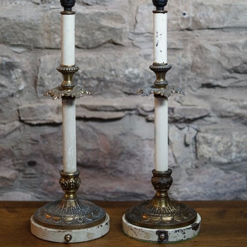 A Pair Of Column Candlestick Table Lamps