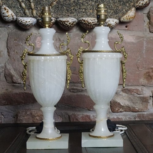 A Pair Of Neo Classical Lacquered Alabaster Table Lamps 