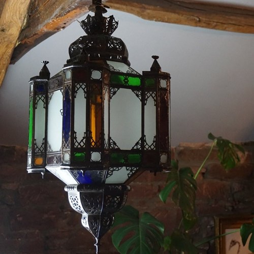Large Moroccan Stained Glass Lantern