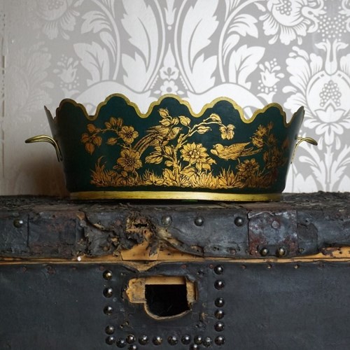 A Green And Gold Toleware Jardinière 