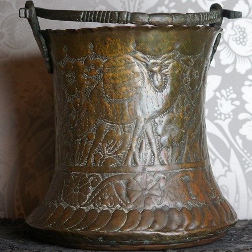 A Large Decorative Copper Bucket, Syrian, Circa 1900.