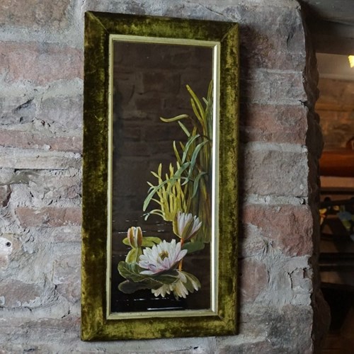 A Victorian Hand Painted Mirror In A Velvet Frame 