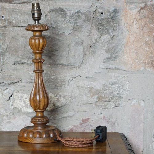 A Hand Carved Wooden Candlestick Table Lamp