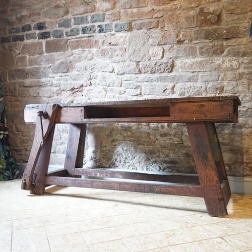 A Wooden Joiners Bench With Vice