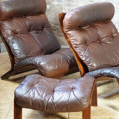 A Pair Of Ry-Wing Chairs And Ottoman By Rybo Rykken, 1970S