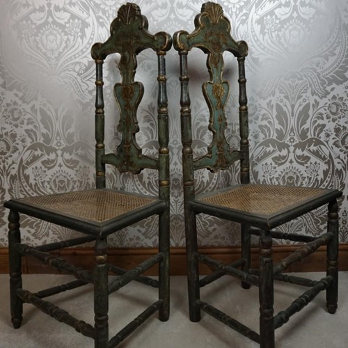 Beautiful Pair Of 18Th Century Painted Chairs