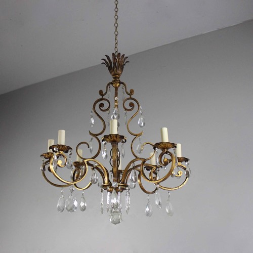 Well balanced gilt metal and cut glass chandelier
