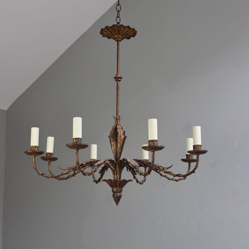 Structural Simple French Gilt Metal Chandelier