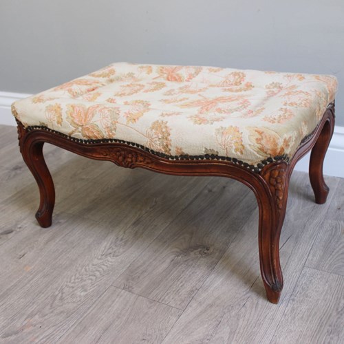 French Upholstered Fireside Stool With Separate Feather Cushion Top