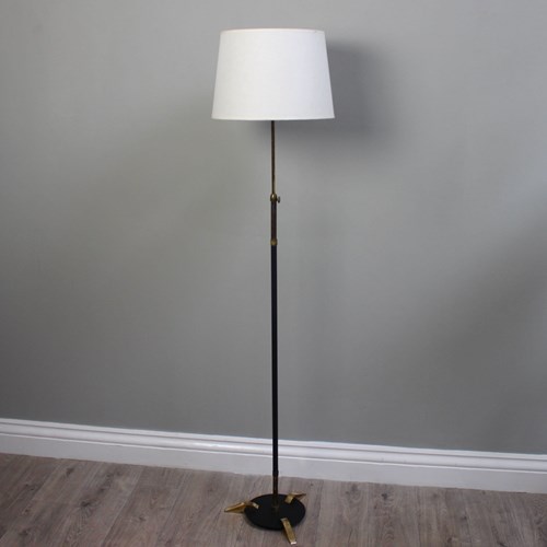 Very Low Profile Leather And Brass  Mid Century Floor Lamp