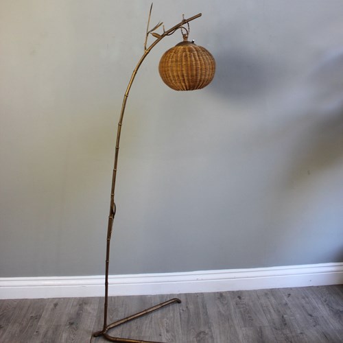 Boho Style 60S 'Bamboo' Floor Lamp With Original Woven Shade