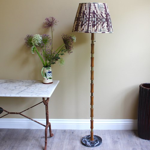 Mid Century Super Smart Brass And Polised Wood Marble Based Floor Lamp