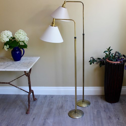 Pair Of Slim Profile Mid Century Adjustable Floor Lamps