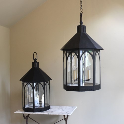 Smart Pair Of Early 20Th C English Large Scale Octagonal Lanterns
