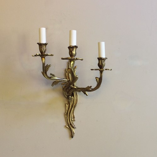 Naturalistic Gilded French Single Three Branch Wall Light