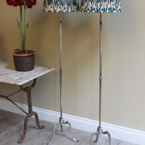 Elegant Pair Of Mid Century Pair Of Silvered Nickel French Floor Lamps