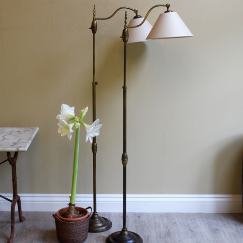 Pair Of 1950S French Adjustble Height Dark Brass Floor Lamps
