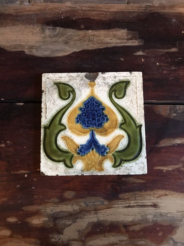 Art Nouveau Glazed Fireplace Tile -nothing-new-art-nouveau-6-inch-tile-floral-majolica-secessionist-antique---nothingnewstafford-1-main-638066943933035928.jpg