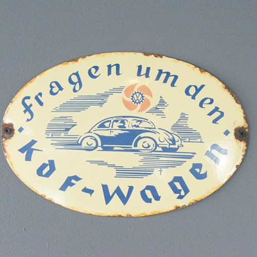 VW Beetle Enamel Sign Circa 1930S