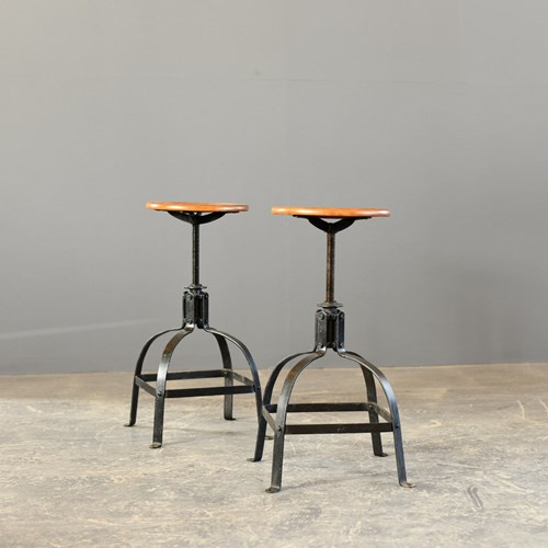 Height Adjustable Industrial Bar Stools By Bienaise Circa 1950S