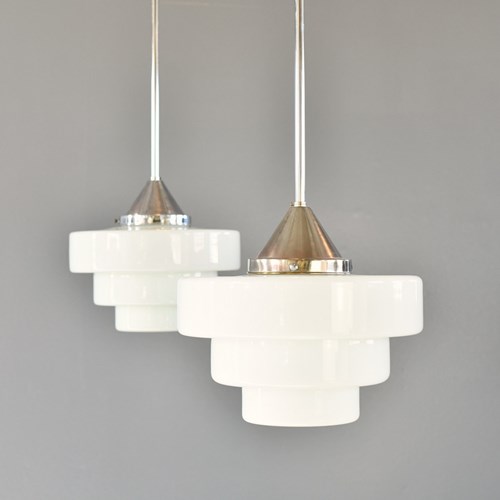 Art Deco Opaline Lights By Edison Circa 1930S