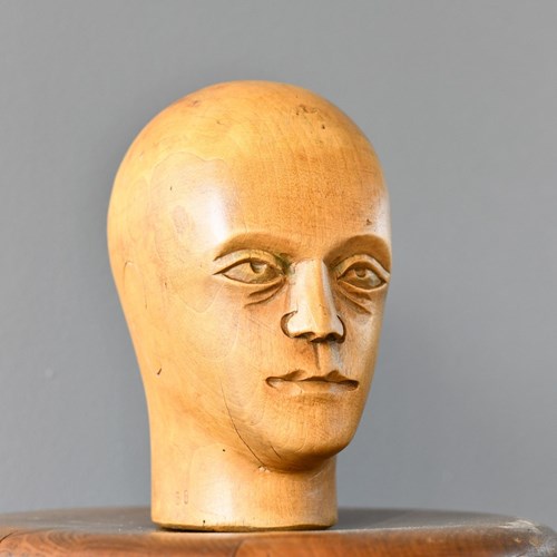 German Carved Wooden Milliners Head Circa 1910