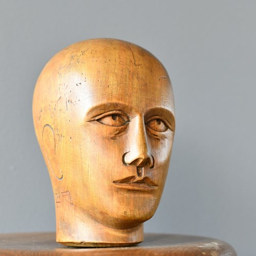 German Carved Wooden Milliners Head Circa 1910