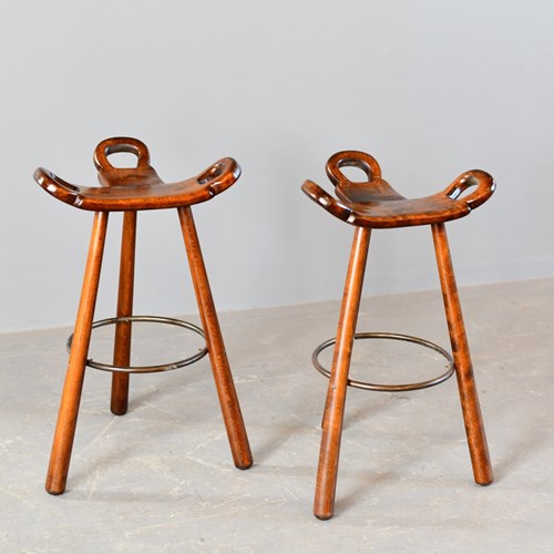 Mid Century Brutalist "Marbella" Bar Stools By Sergio Rodrigues Circa 1970S