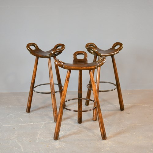 Mid Century Brutalist "Marbella" Bar Stools By Sergio Rodrigues Circa 1970S