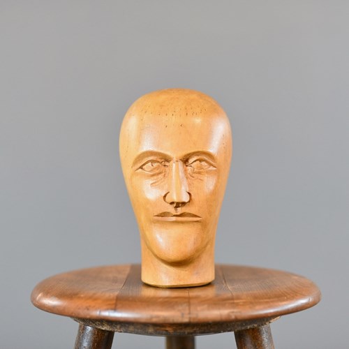 German Carved Wooden Milliners Head Circa 1910
