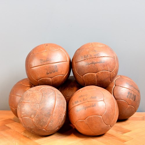 German Leather Medicine Balls Circa 1940S