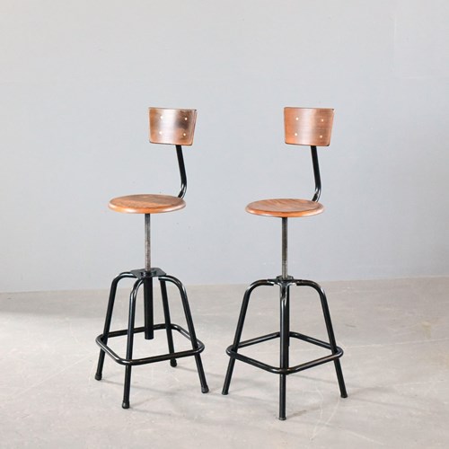 Height Adjustable Industrial Bar Stools By L Sautereau Circa 1950S