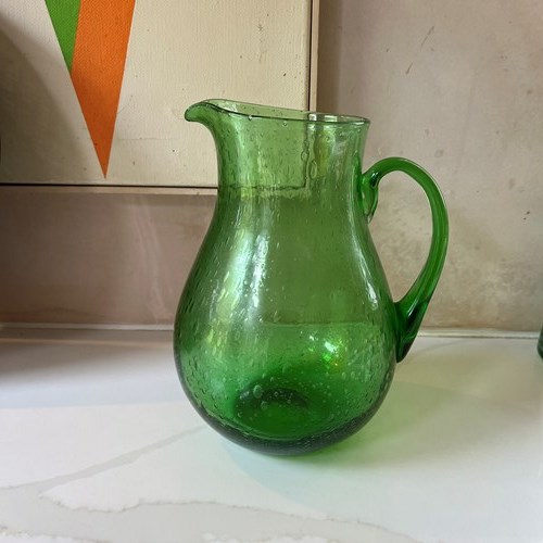 French Biot Green Bubble Glass Large Jug