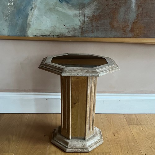 French Limed Oak And Mirrored Pedestal Side Table