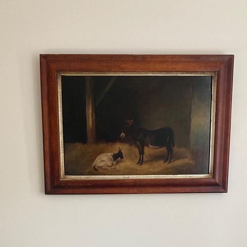 A Victorian Oil Painting Of A Donkey And Goat