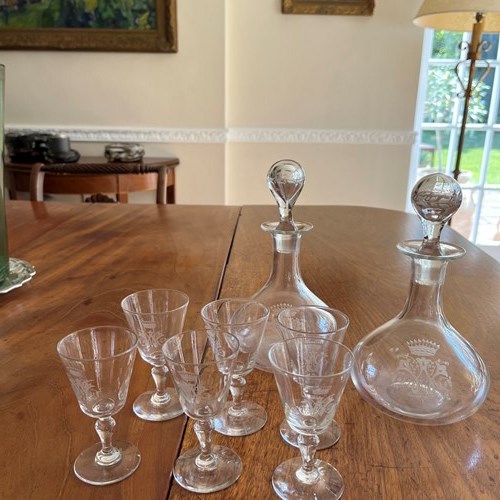 Set Of Two Crystal Carafes And Small Glasses