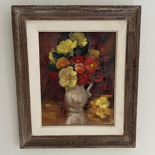 French Still Life Picture Of Flowers C.1950’S