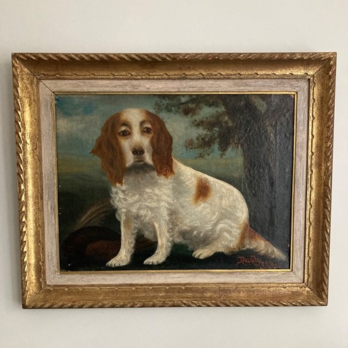 19th century oil on canvas painting of a dog