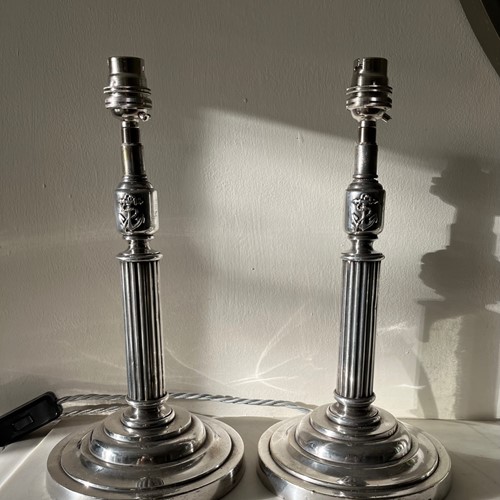 A pair of Edwardian silverplate marine table lamps