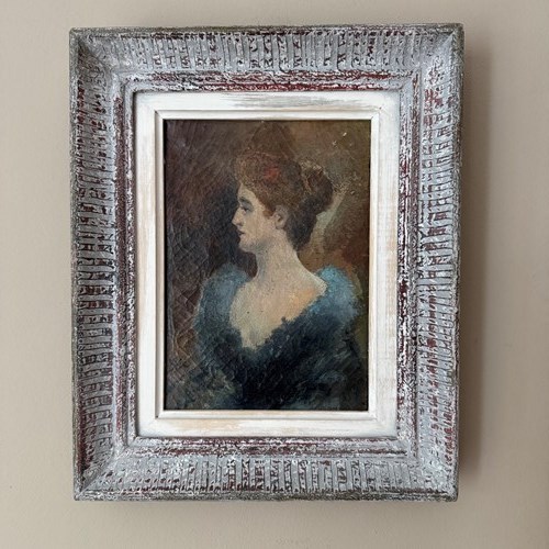Small Portrait Of A Lady In A Carved Wooden Frame