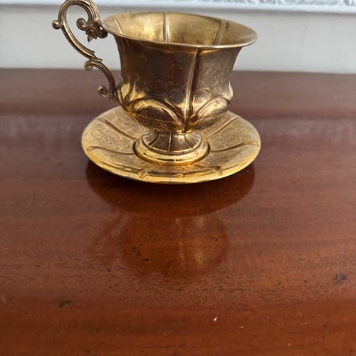 Antique Solid Silver And Gilt Cup And Saucer. French C.1880