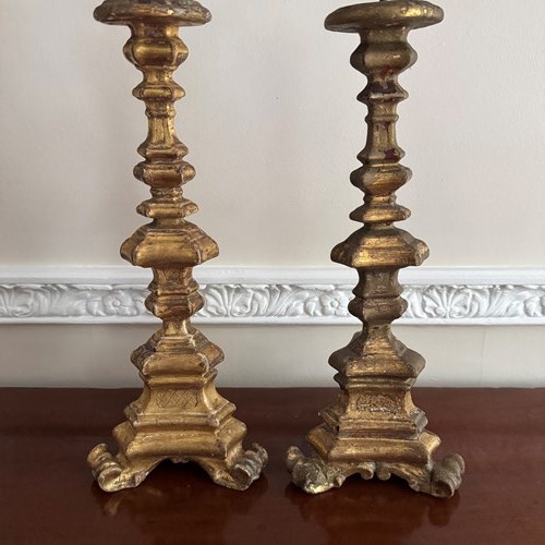 Pair Of Gessoed Parcel Gilt Candlesticks