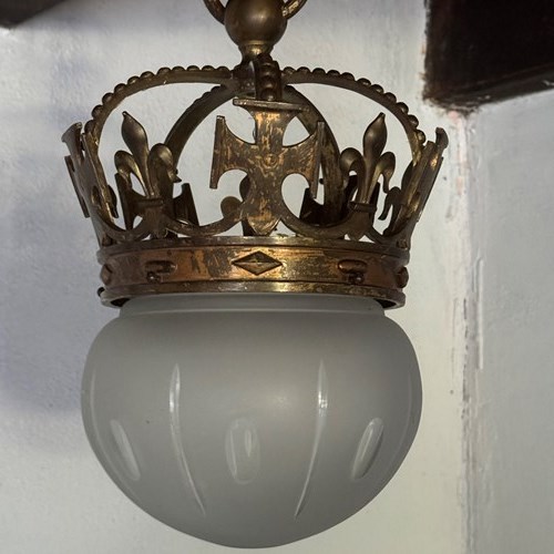 Fabulous Cast Bronze And Etched Glass Globe Coronet Ceiling Lantern