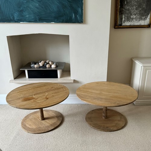 Pair Of Oak Side Round Side Tables