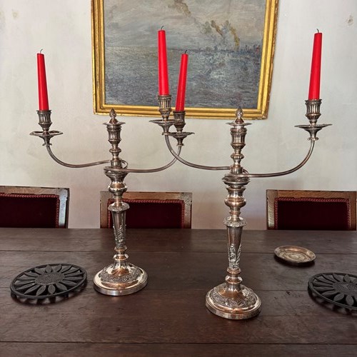 Pair Of Two Armed Sheffield Plate Candlesticks Attributed To Matthew Boulton 