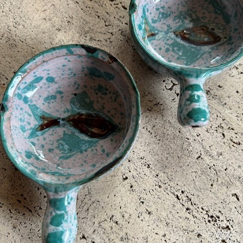 Pair Of French Vallauris Ceramic Handled Dishes 
