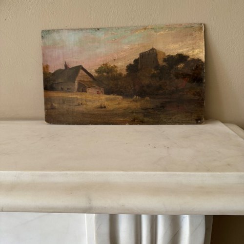 19Th Century Small Oil On Board Painting Of A Landscape